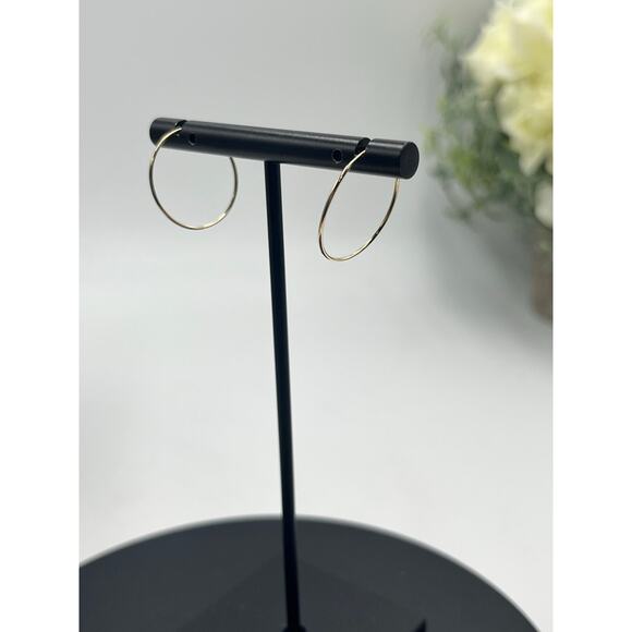 Designer Signed 14K Yellow Gold Continuous Endless Dainty Hoop Earrings 20mm - Picture 12 of 13